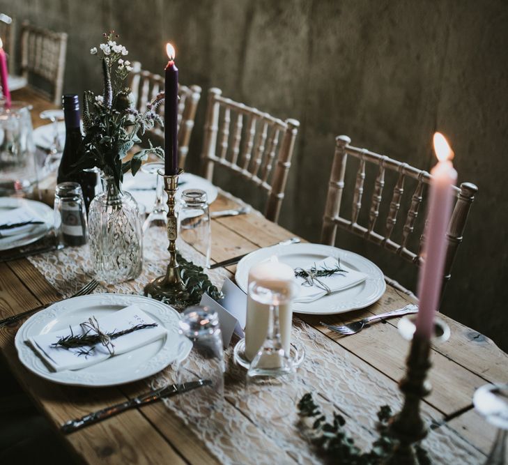 Candlestick Wedding Decor | Fishley Hall Rustic Barn Wedding | Darina Stoda Photography