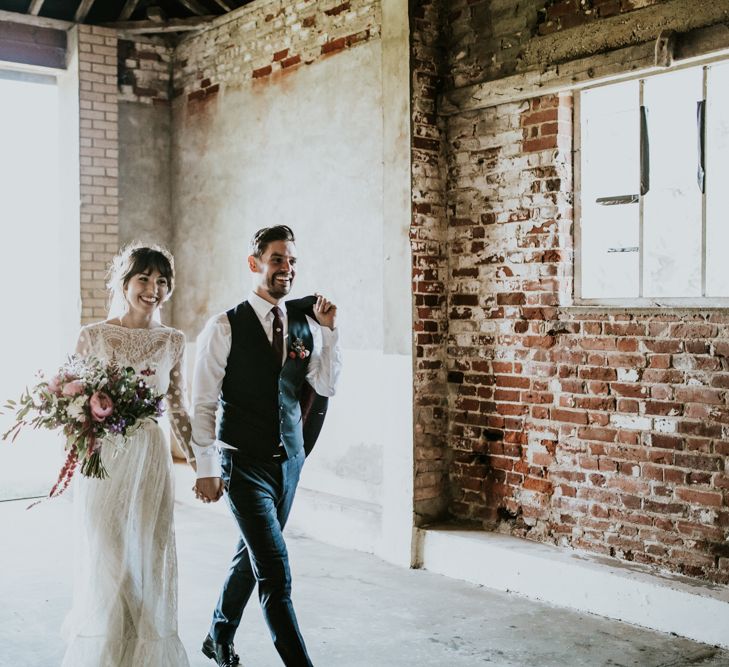 Bride in Katya Katya Gown | Groom in Ted Baker Suit | Fishley Hall Rustic Barn Wedding | Darina Stoda Photography