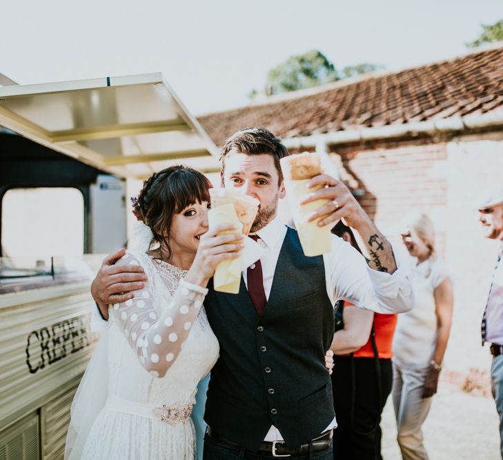 Crepes | Bride in Katya Katya Gown | Groom in Ted Baker Suit | Fishley Hall Rustic Barn Wedding | Darina Stoda Photography