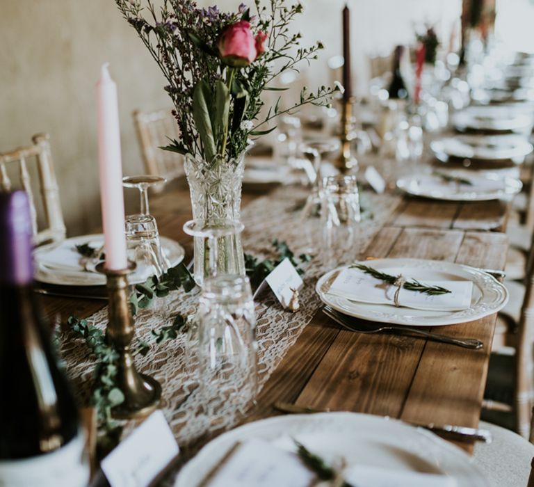 Trestle Tablescape | Fishley Hall Rustic Barn Wedding | Darina Stoda Photography