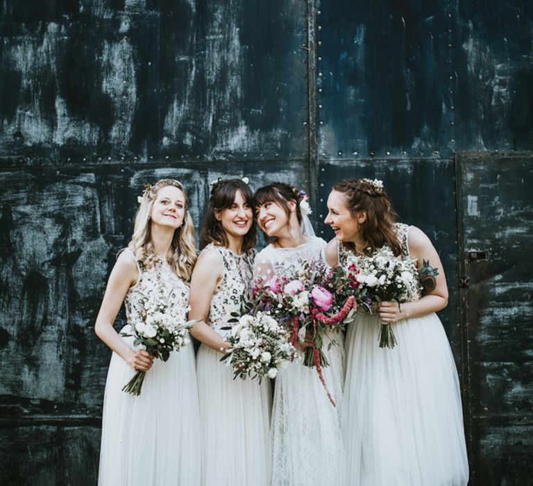 Bride in Katya Katya Gown | Bridesmaids in Needle & Thread Dresses | Fishley Hall Rustic Barn Wedding | Darina Stoda Photography