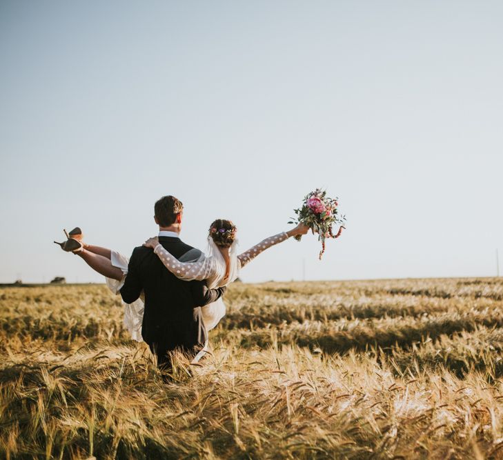 Bride in Katya Katya Gown | Groom in Ted Baker Suit | Fishley Hall Rustic Barn Wedding | Darina Stoda Photography