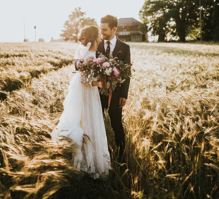 Golden Hour Portrait | Bride in Katya Katya Gown | Groom in Ted Baker Suit | Fishley Hall Rustic Barn Wedding | Darina Stoda Photography