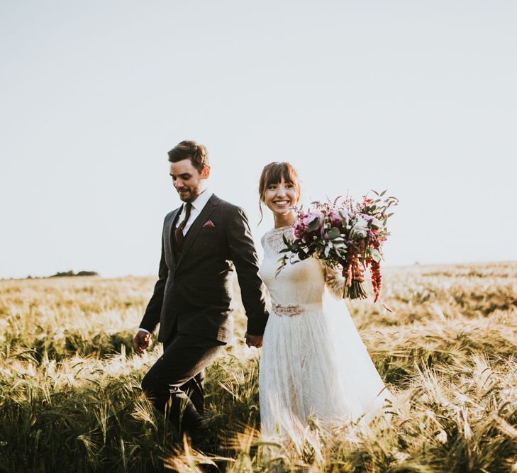 Bride in Katya Katya Gown | Groom in Ted Baker Suit | Fishley Hall Rustic Barn Wedding | Darina Stoda Photography