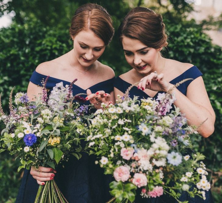 Wildflower Wedding Bouquets For Bridesmaids In Navy