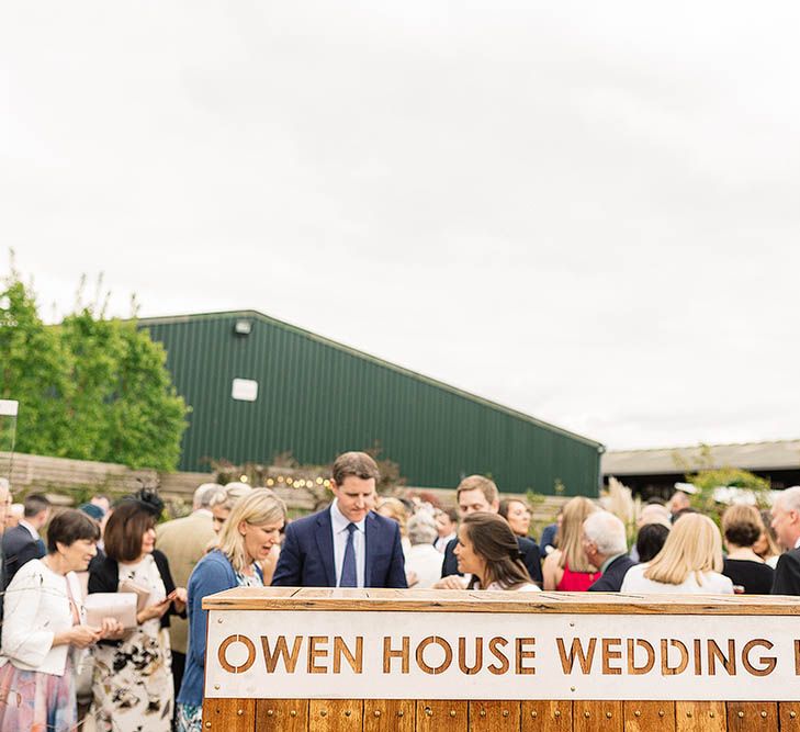 Bride In Bespoke Silk Cami & Skirt By Emma Beaumont At Owen House Wedding Barn With Bridesmaids In Blush Pink & Images From Paul Joseph Photography