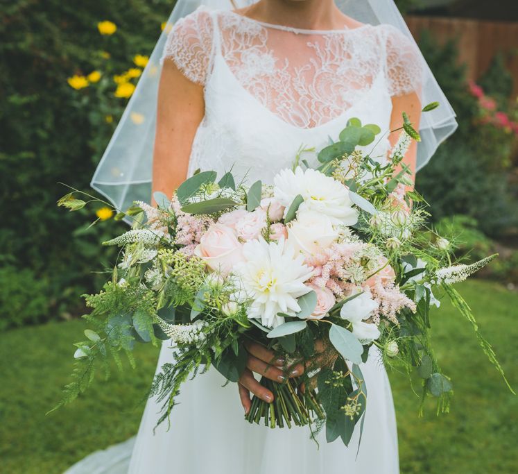 Jesus Peiro Wedding Dress With Pastel Bouquet By The Rose Shed