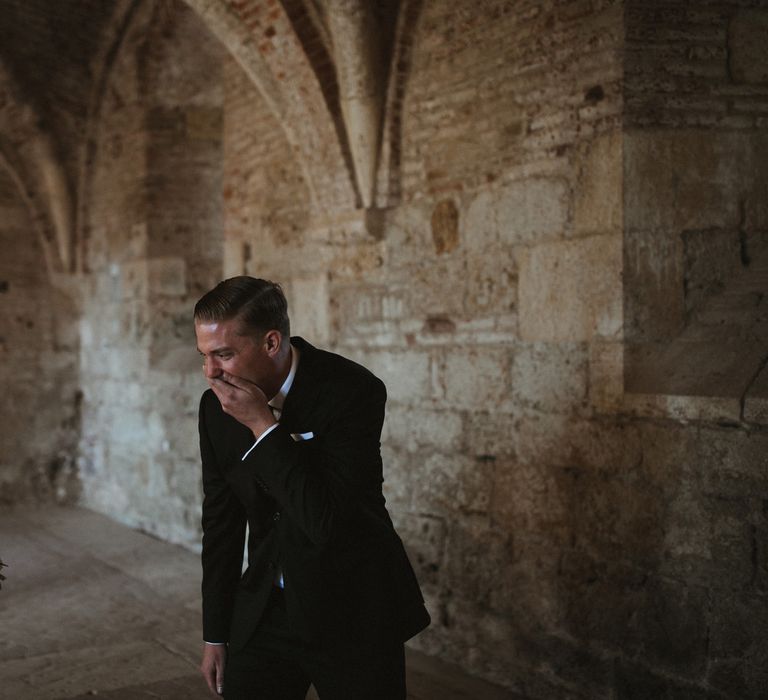 First Look At Wedding // Elegant Destination Wedding In Tuscany At San Galgano Abbey With Bride In Bespoke Dress By Madame Paulette With Images From James Frost Photography