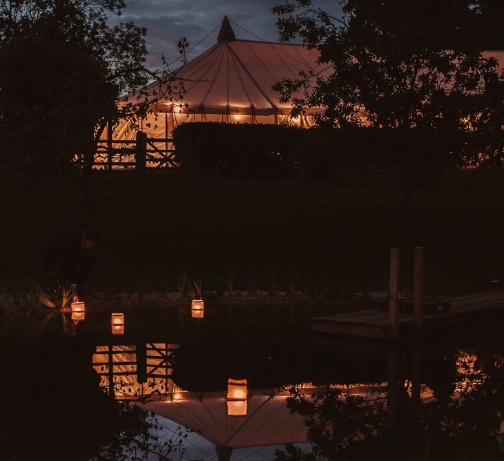 Marquee Wedding Lit Up At Night