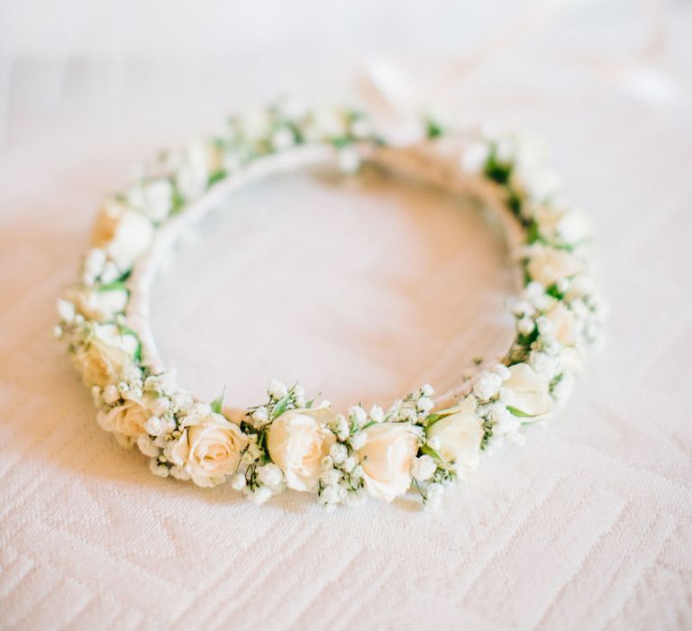 Delicate White Rose Flower Crown