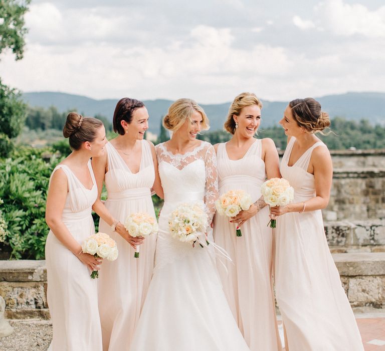 Bridesmaids in Peach Maids to Measure Dresses