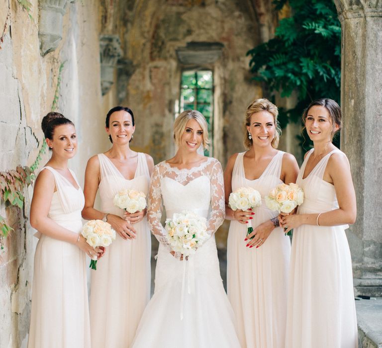 Bridesmaids in Peach Maids to Measure Dresses