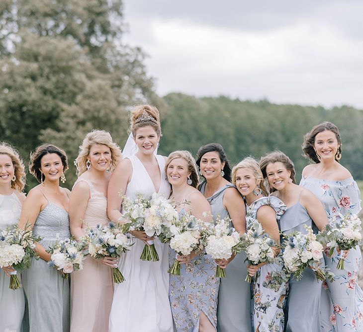 Bride & Bridesmaids | Bridal Party | Classic Blue & White Wedding at Prestwold Hall in Loughborough | Georgina Harrison Photography