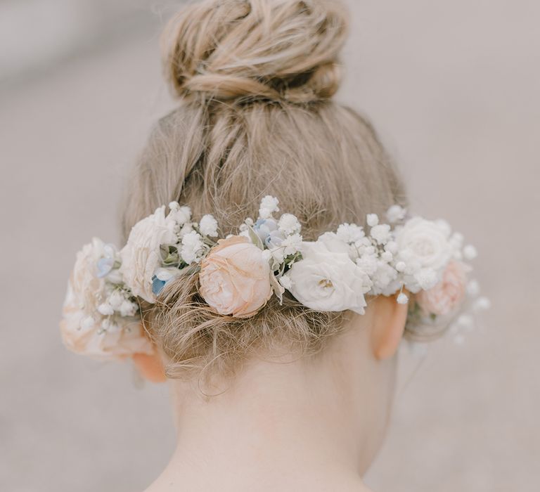 Flower Crown | Classic Blue & White Wedding at Prestwold Hall in Loughborough | Georgina Harrison Photography