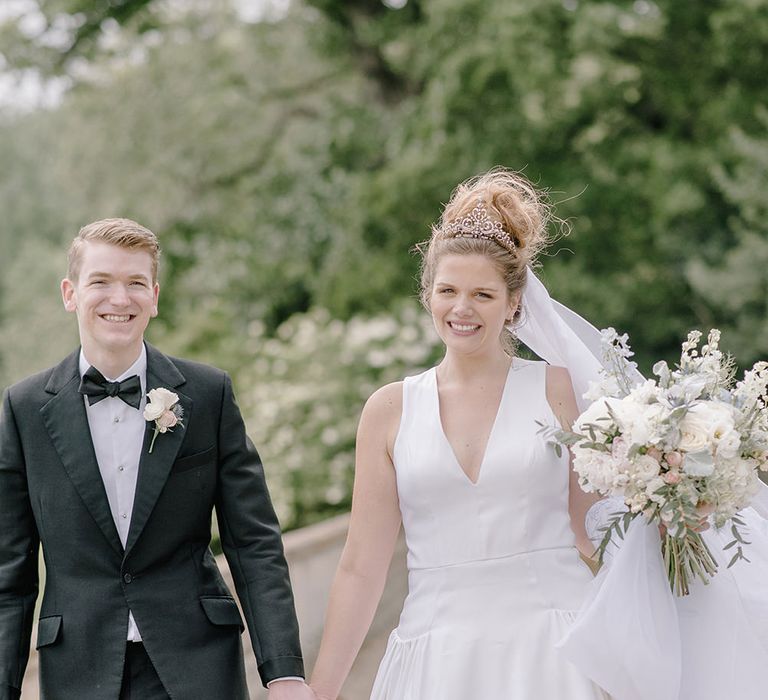 Bride in Dee Hutton Gown | Groom in Tuxedo | Classic Blue & White Wedding at Prestwold Hall in Loughborough | Georgina Harrison Photography