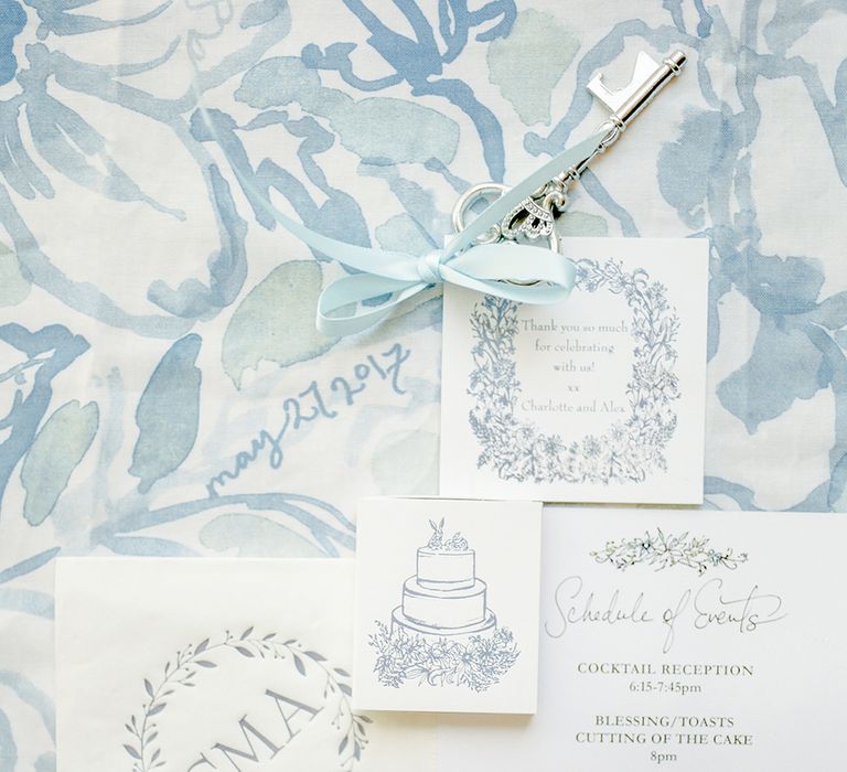 Hand Printed Wedding Stationery | Classic Blue & White Wedding at Prestwold Hall in Loughborough | Georgina Harrison Photography