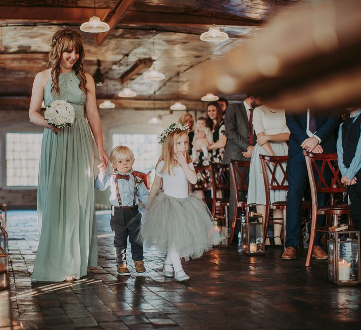 Winter Wedding At The West Mill Derby With Bride In Wtoo By Watters And Groom In Blue Tweed Suit From Next With Images By Bloom Photography