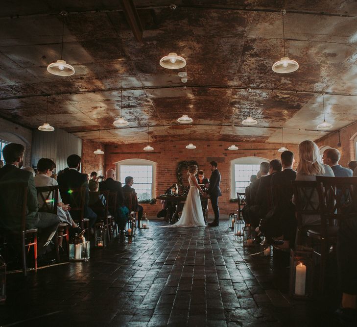 Winter Wedding At The West Mill Derby With Bride In Wtoo By Watters And Groom In Blue Tweed Suit From Next With Images By Bloom Photography