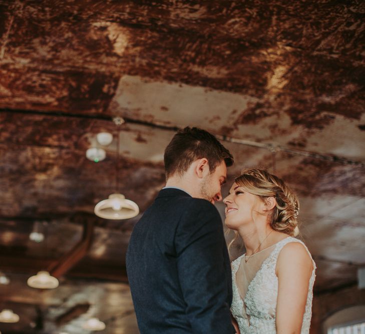 Winter Wedding At The West Mill Derby With Bride In Wtoo By Watters And Groom In Blue Tweed Suit From Next With Images By Bloom Photography