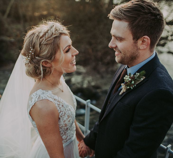 Winter Wedding At The West Mill Derby With Bride In Wtoo By Watters And Groom In Blue Tweed Suit From Next With Images By Bloom Photography