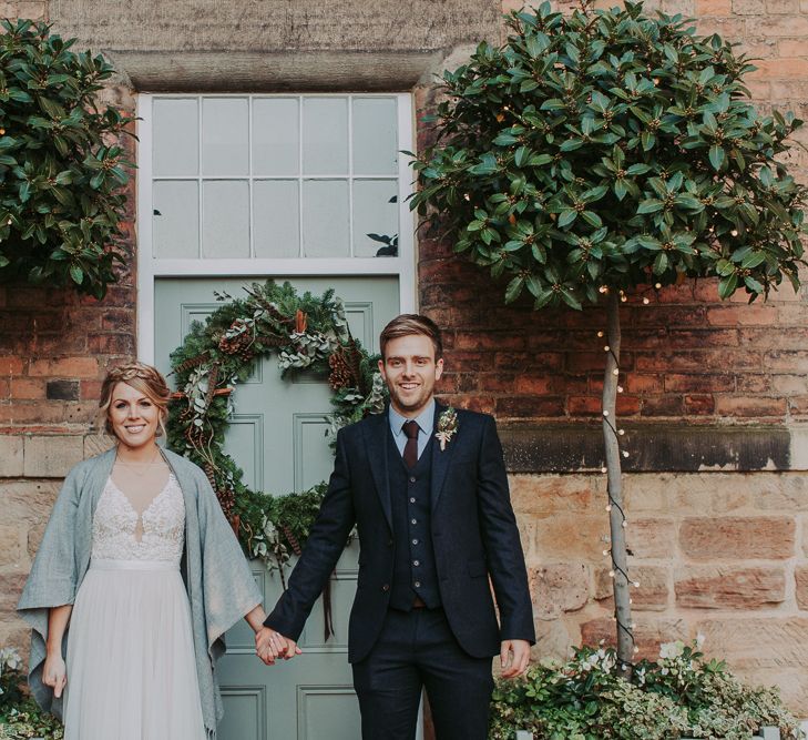 Winter Wedding At The West Mill Derby With Bride In Wtoo By Watters And Groom In Blue Tweed Suit From Next With Images By Bloom Photography