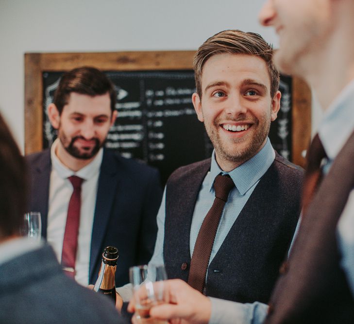 Winter Wedding At The West Mill Derby With Bride In Wtoo By Watters And Groom In Blue Tweed Suit From Next With Images By Bloom Photography