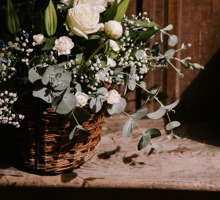 White & Greenery Floral Arrangement | Bright Festival Themed At Home Wedding in a Tipi | McGivern Photography