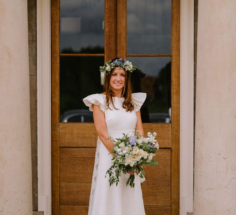 Beautiful Bride in The Mews Bridal Gown & Flower Crown | Bright Festival Themed At Home Wedding in a Tipi | McGivern Photography