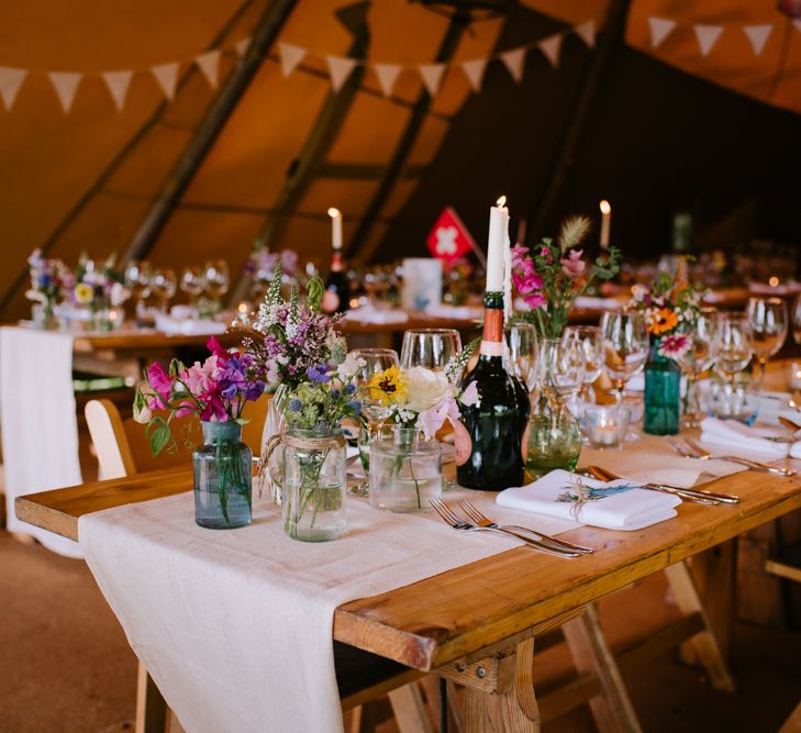 Rustic Tablescape | Bright Festival Themed At Home Wedding in a Tipi | McGivern Photography