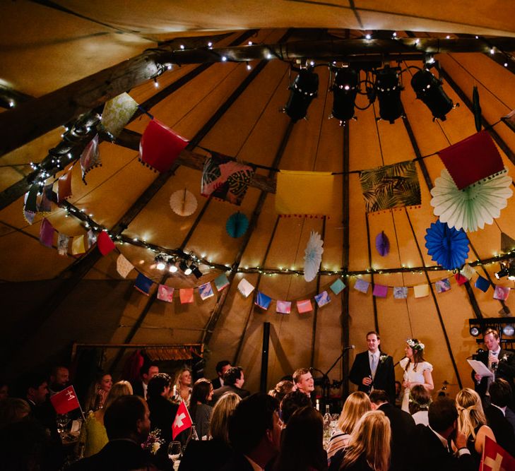 Wedding Speeches | Bright Wedding Decor | Bright Festival Themed At Home Wedding in a Tipi | McGivern Photography