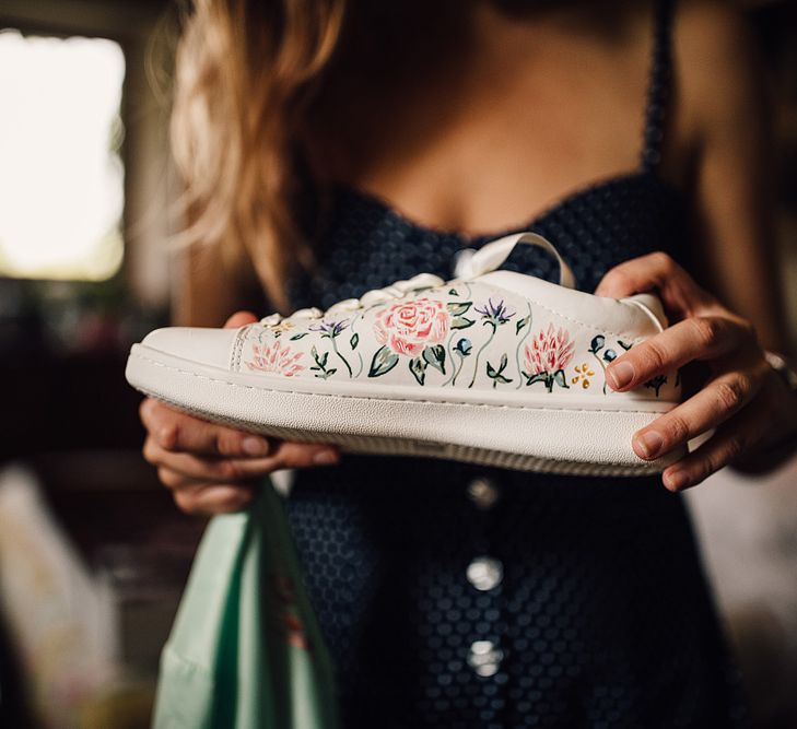 Hand Painted Wedding Trainers | Outdoor Destination Wedding at Château De Malliac Planned by Country Weddings in France | Styling by The Hand-Painted Bride | Samuel Docker Photography | Marriage in Motion Films