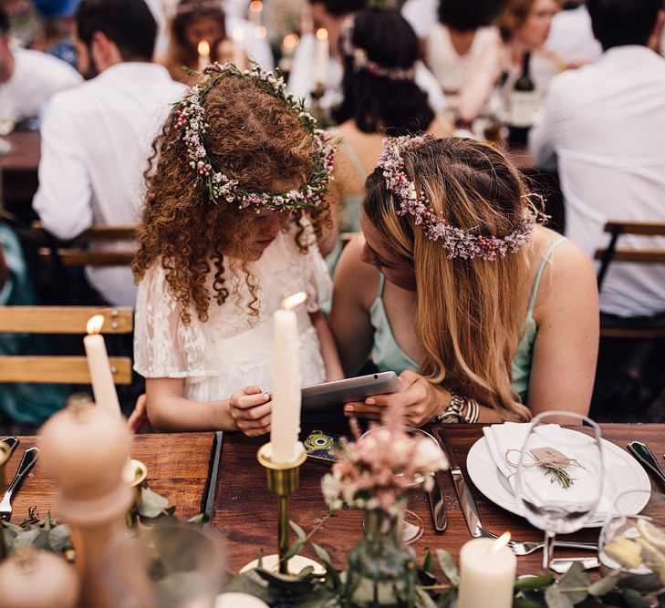 Bridesmaid & Flower Girl with Flower Crowns | Outdoor Destination Wedding at Château De Malliac Planned by Country Weddings in France | Styling by The Hand-Painted Bride | Samuel Docker Photography | Marriage in Motion Films