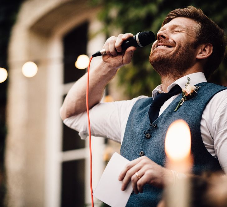 Wedding Speeches | Groom in Tartan Kilt | Outdoor Destination Wedding at Château De Malliac Planned by Country Weddings in France | Styling by The Hand-Painted Bride | Samuel Docker Photography | Marriage in Motion Films