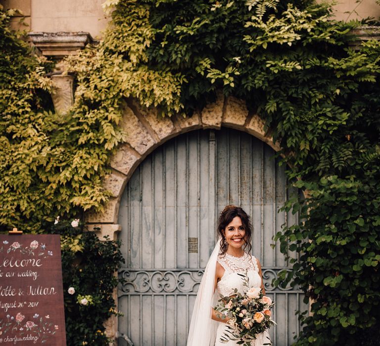 Bride in Yolan Cris Lace Gown | Outdoor Destination Wedding at Château De Malliac Planned by Country Weddings in France | Styling by The Hand-Painted Bride | Samuel Docker Photography | Marriage in Motion Films