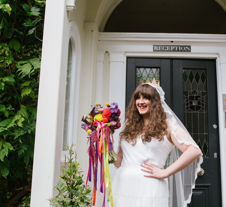 Bride in Charlie Brear Wedding Dress & Juliet Cap Veil