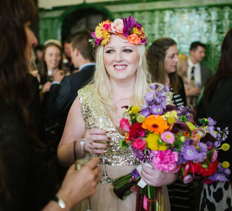 Bridesmaid in Gold Etsy Dress & Flower Crown