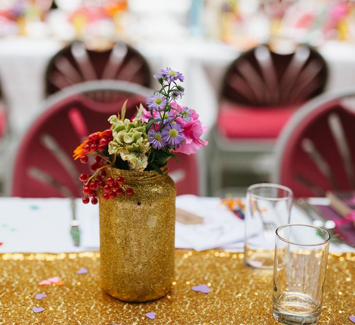 Gold Glitter Mason Jar & Table Runner