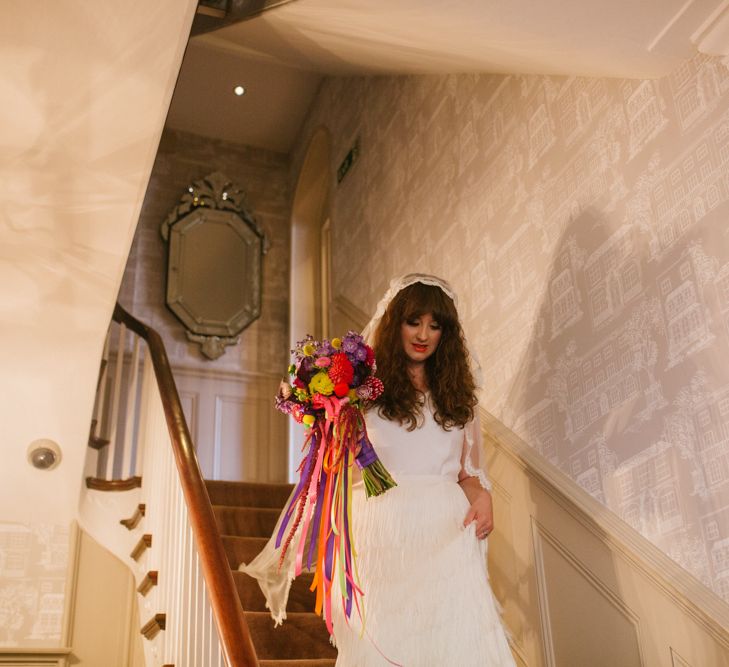 Bride in Charlie Brear Wedding Dress & Juliet Cap Veil