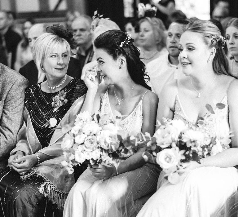 Wedding Ceremony | Bridesmaids in Grey ASOS Dresses | Pink & Coral Country Wedding at Crabbs Barn, Essex | Kathryn Hopkins Photography | Film by Colbridge Media Services Ltd