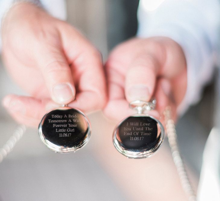 Engraved Pocket Watches | Pink & Coral Country Wedding at Crabbs Barn, Essex | Kathryn Hopkins Photography | Film by Colbridge Media Services Ltd