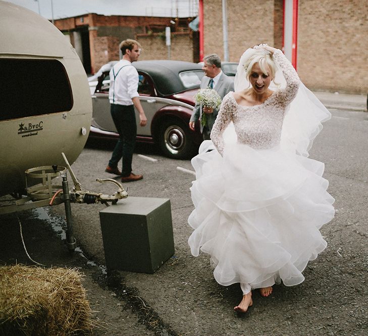 Bride In Big Ruffled Tulle Skirt