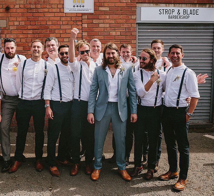 Groom In Blue Paul Smith Suit And Groomsmen With Braces