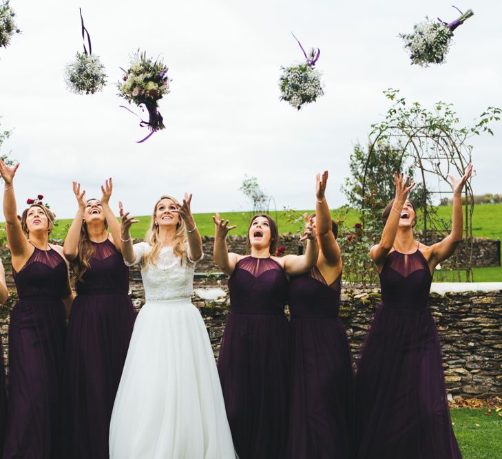 Autumnal Wedding At Cripps Barn Cotswolds With Bride In Watters And Bridesmaids In Aubergine Dresses With Images From Katy & Co.