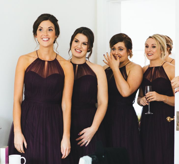 Autumnal Wedding At Cripps Barn Cotswolds With Bride In Watters And Bridesmaids In Aubergine Dresses With Images From Katy & Co.