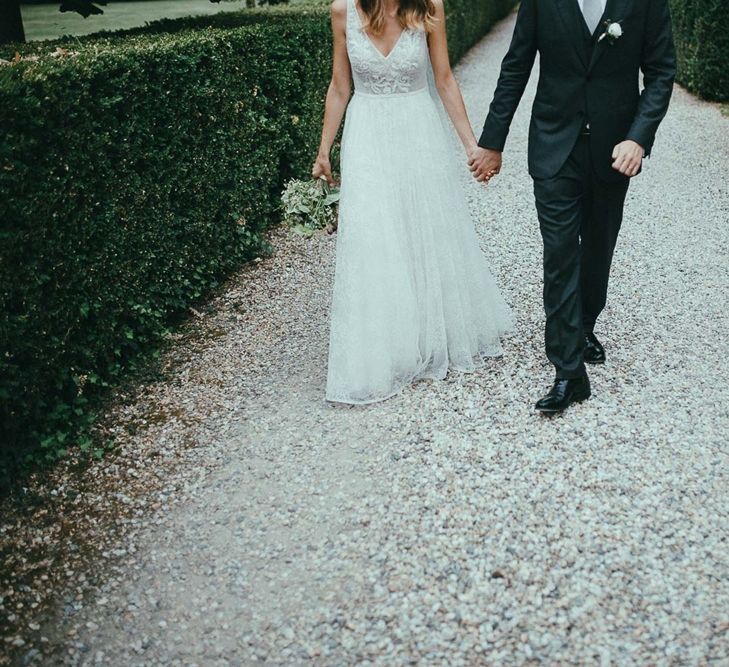 Bride & Groom in Flora Wedding Dress & Italian Suit