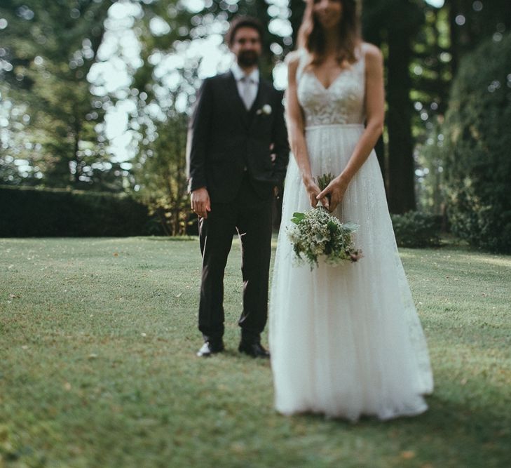 Bride in Flora Wedding Dress First Look