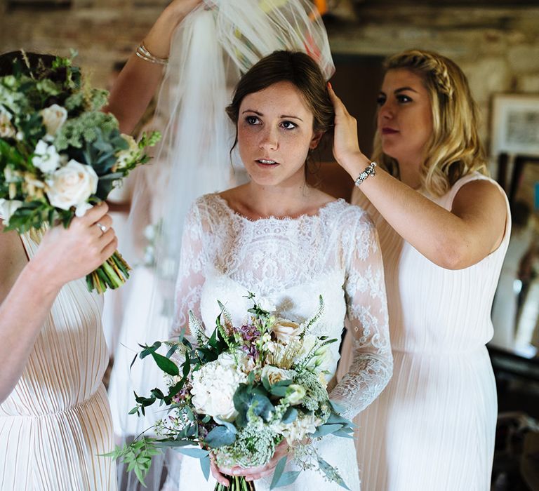 Getting Ready | Bride in Lace Sottero & Midgley Gown | Bridesmaids in & Other Stories Dresses | Tawny Photo