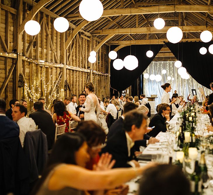 Hanging Lanterns at Childerley Hall Rustic Barn Reception in Cambridge | Tawny Photo