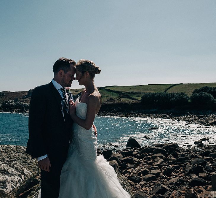 Bride in Pronovias Wedding Dress | Groom in Navy Ted Baker Suit | Isles of Scilly Wedding | Jason Mark Harris Photography