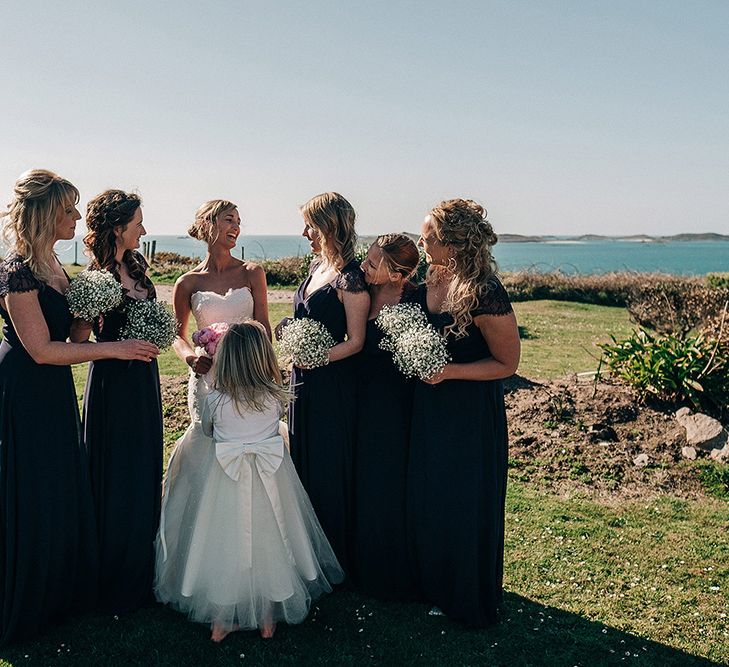 Bride in Pronovias Wedding Dress | ASOS Navy Bridesmaid Dresses | Isles of Scilly Wedding | Jason Mark Harris Photography